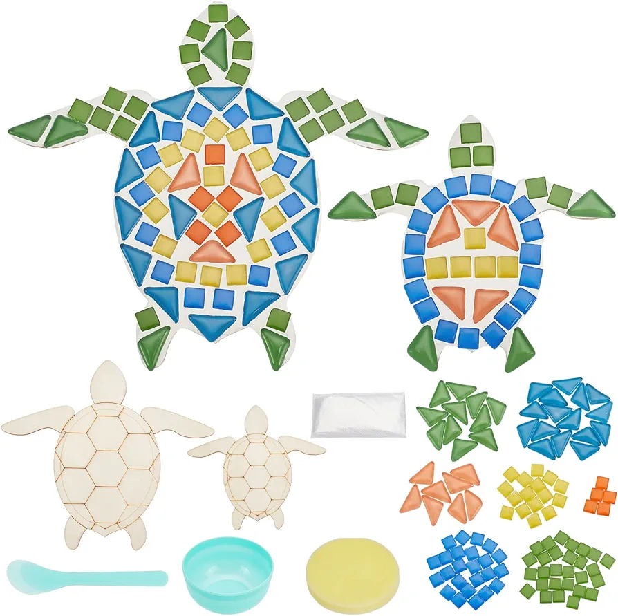 WEBEEDY 2 Set DIY Turtle Mosaic Kit Mosaic Sea Turtle Mosaic Wall Art Turtle DIY Craft Kit for Adults Patio Yard Pool and Garden Decor Crafts for Fun Home Activities
