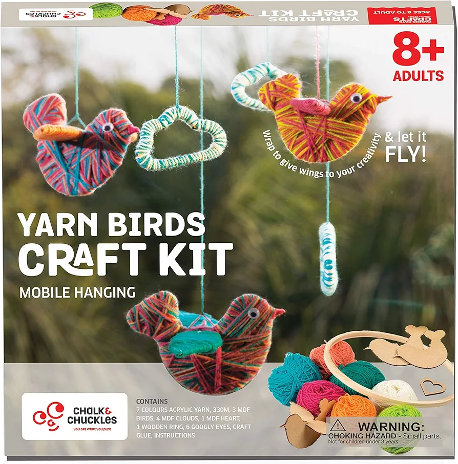 Chalk and Chuckles Arts and Crafts for Kids - Make a Yarn Bird Hanging - Crafts for Girls Ages 8-12 - Creative Gifts for Kids- DIY Kit for Boys, Girls and Families