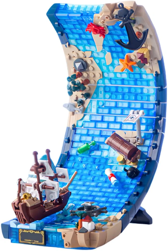 Voyager Boat Sailing Dreams Creative Building Blocks Toy Set, Ship Sea Wave Puzzle Brick Model Kit Unique Space Art Decoration, Table Display Decor Ideas Friends Souvenir Gifts for Teens Boy (Sailing)