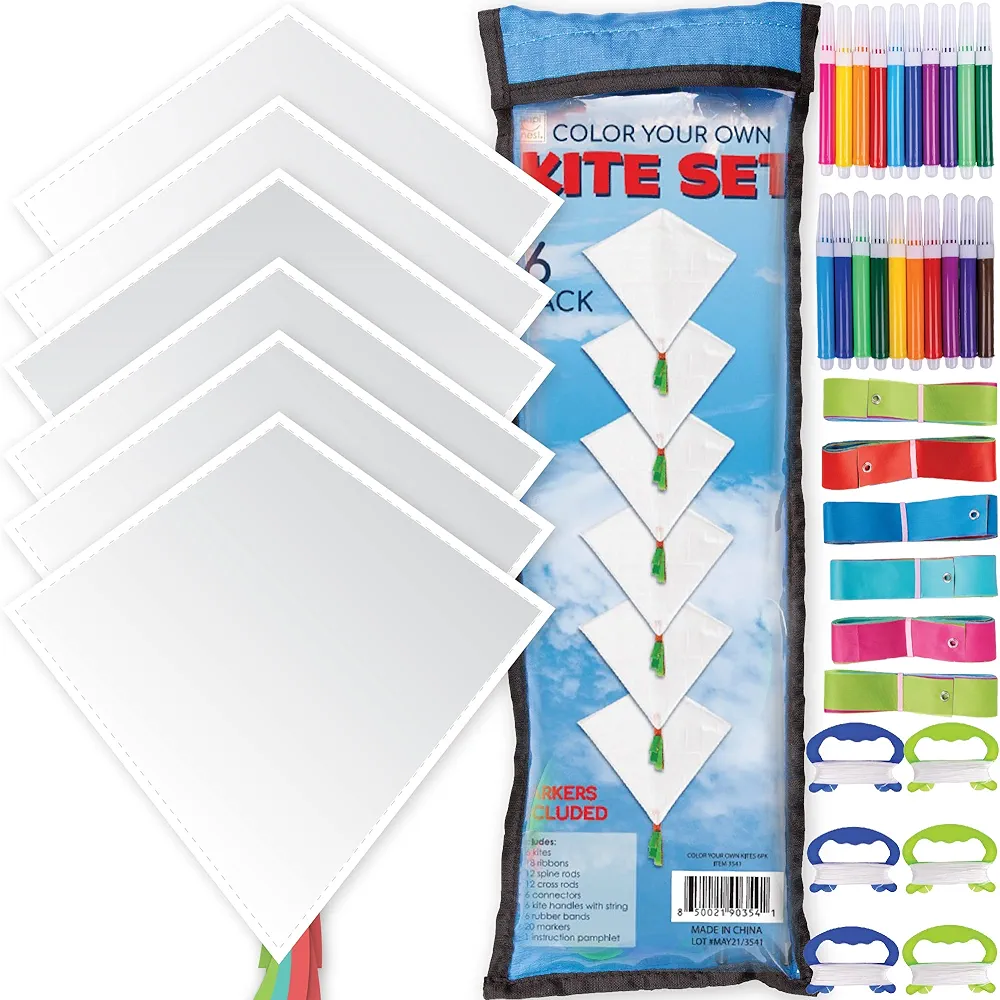 Hapinest DIY Color and Make Your Own Kite Kit for Kids | Easy to Fly Kites Outdoor Toys and Activities for Boys and Girls Ages 4 5 6 7 8 9 10 11 12 Years Old and Up