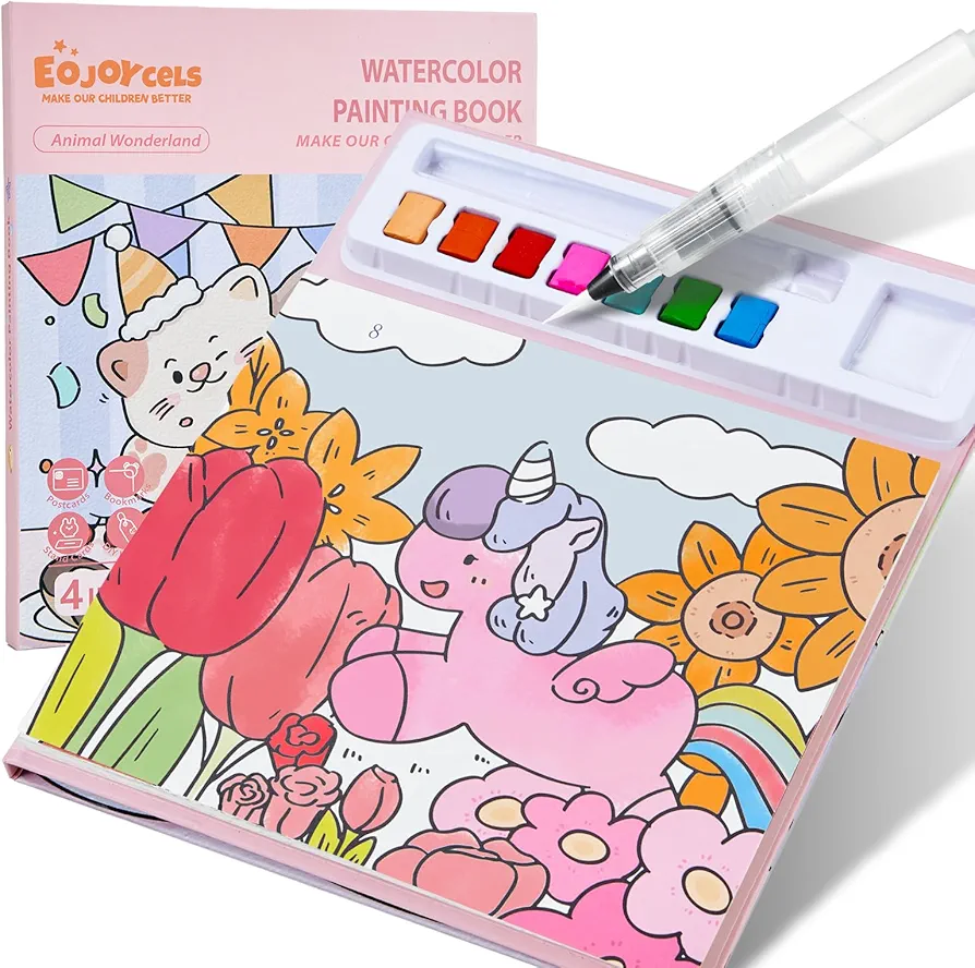 Paint with Water Books for Kids, Magic Watercolor Painting Set with 2 Brushes, Toddler Arts and Crafts Drawing Activities Toys Gifts for Boys and Girls Ages 4 5 6 7 8+