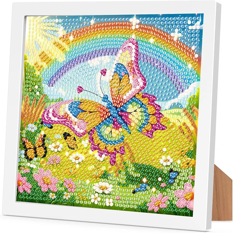 Butterfly Diamond Art Kits for Kids with Frame-Butterfly Diamond Art for Kids Ages 4-8-12 with Frame,Butterfly Diamond Painting Kits for Kids for Gift Home Wall Decoration(7x7inch)
