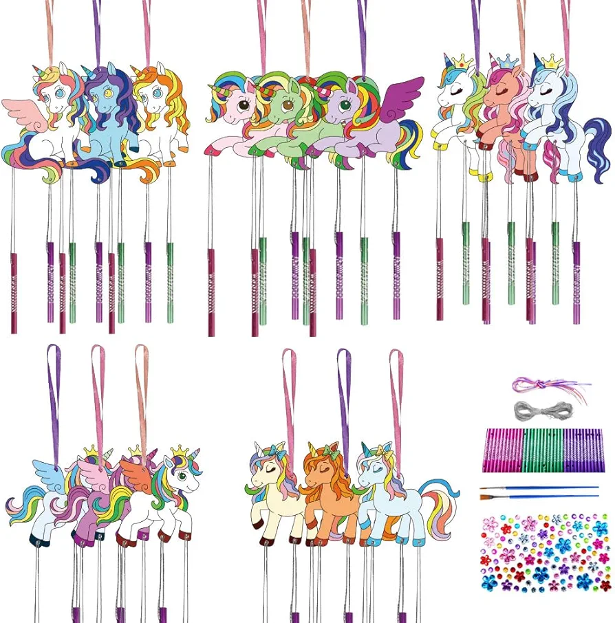 CHGCRAFT 15Set Fairy HorsePainting Wooden Wind Chime Horse Wind Chime Kit Wooden Arts and Crafts for DIY Paint Art Activity for Party Decoration Birthday Gifts