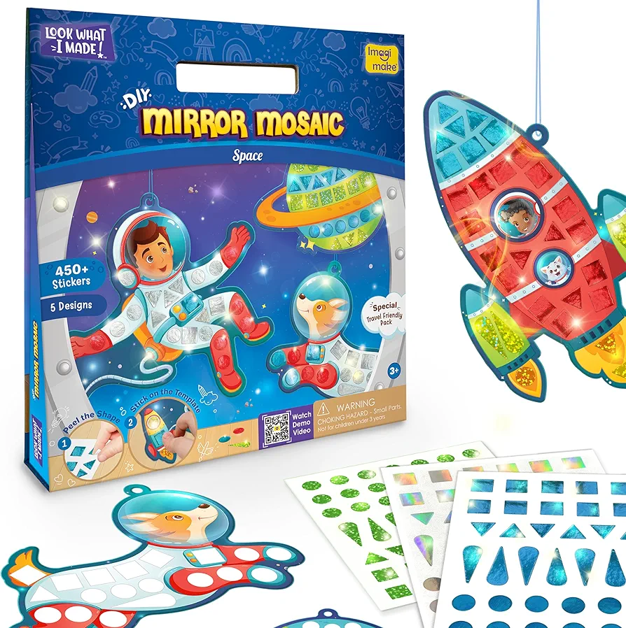 Imagimake Mirror Mosaic Space Themed Kids Art Set | DIY Craft Kit | Foil Stickers for Kids | Birthday Gift for Girls and Boys Ages 3,4,5,6,7,8 | Travel Toys | Arts and Crafts for Kids 4-6