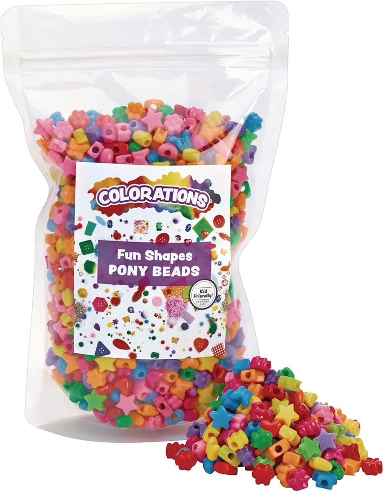 Colorations fun shapes pony beads, 1lb, set of 1800 beads, lacing hole 1/8 inches, craft, hobby, arts & crafts, fun, art supplies, fun shaped pony beads
