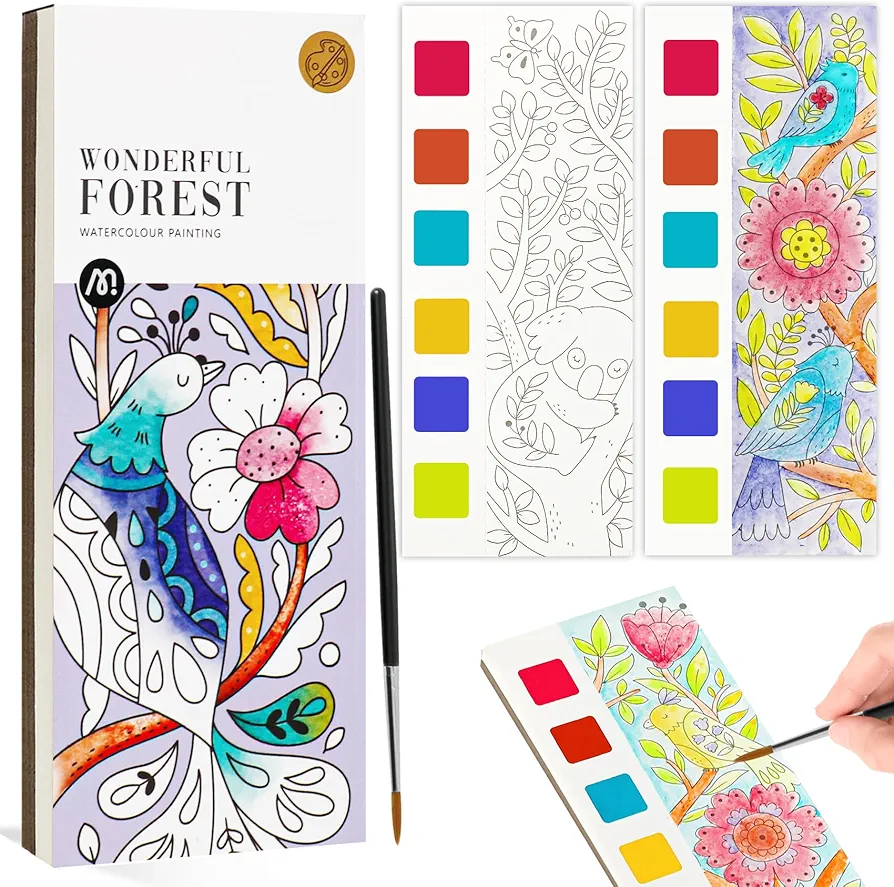 JCREN Watercolor Painting Books, Pocket Watercolor Painting Coloring Kit, Paint with Water Bookmarks Travel Activity Party Favors for Kids Toddlers Gifts for Boys and Girls