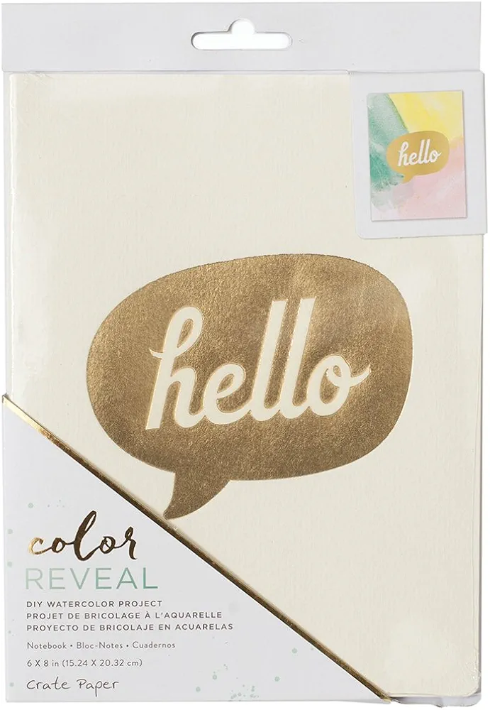 American Crafts Crate Paper Watercolor Notebook Color Reveal 6 x 8 Inch Hello