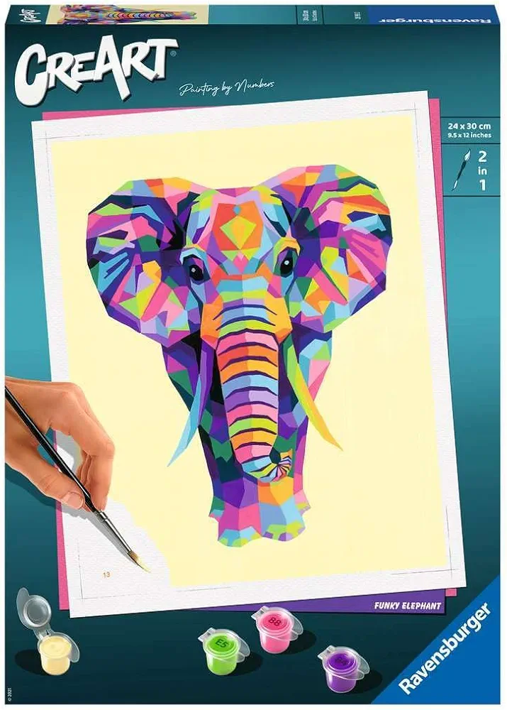 Ravensburger CreArt Funky Elephant Paint by Numbers for Adults 12 Years Up - Painting Arts and Crafts Set - Home Decor Accessories