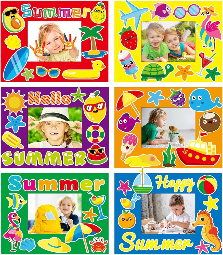 chiazllta 30 Pcs Summer Craft Kits for Preschool Kids First Day of School DIY Paper Picture Frame Craft Art Craft Kindergarten Home Classroom Indoor Activities Game Summer Party Favor Decor