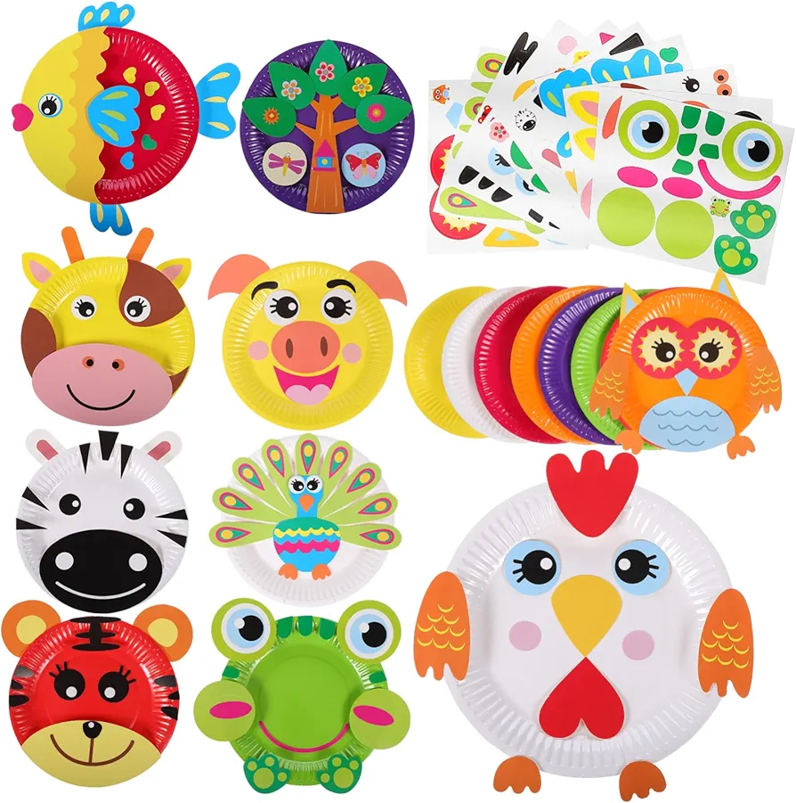 ADOCARN 1 Set DIY Paper Plate Sticker Painting Paper Plates for Crafts Kid Crafts Art Paper Plates for Kids Kid Craft Supplies Pig Paper Plates Kids Art Kits Boy Frog Toddler