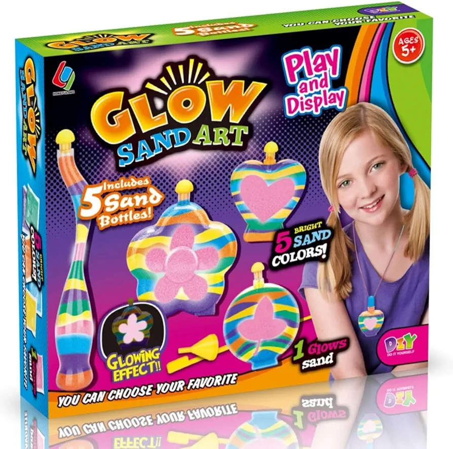 Liberty Imports Create Your Own Sand Art Kit DIY Arts and Crafts Activity - includes 1 Glow Sand, 5 Sand Art Bottles, 5 Bright Sand Colors, Designing Tool & More