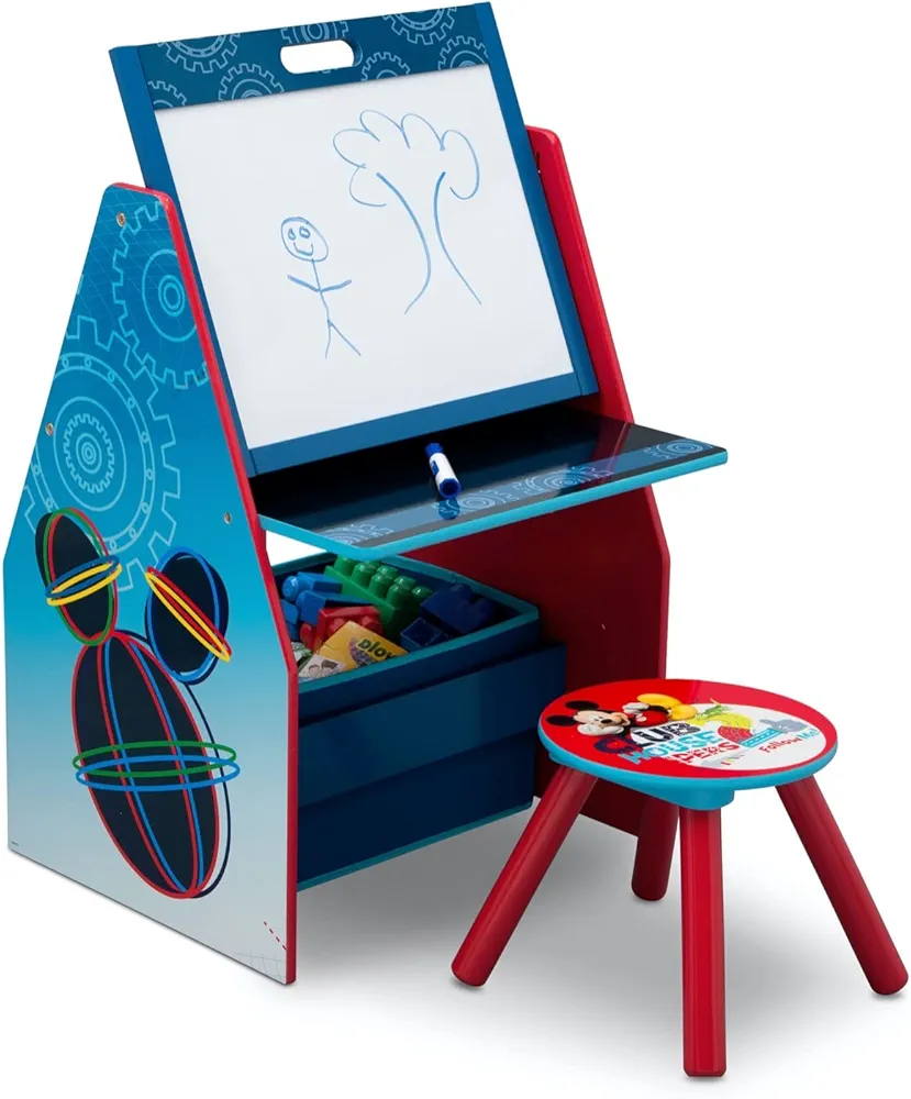 Delta Children Kids Easel and Play Station – Ideal for Arts & Crafts, Drawing, Homeschooling and More - Greenguard Gold Certified, Disney Mickey Mouse