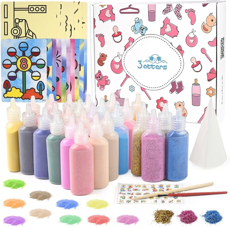 3 otters 26 Color Sand Art Kits for Kids, DIY Sand Arts and Crafts Kit Scenic Sand Kit with 20 Sheets Sand Art Pattern Templates Set, Decorarive Colored Sand