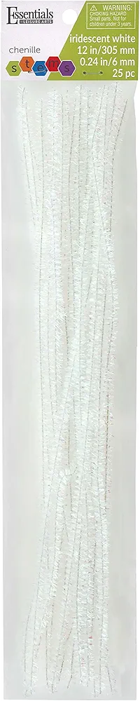 Essentials By Leisure Arts Arts Chenille Stem 12" 6mm Iridescent White 25pc