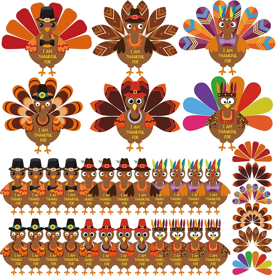 Sabary Thanksgiving Crafts Thanksgiving Turkey Craft Kit Toddler Thanksgiving Crafts DIY Make a Turkey for Festive Fall Thanksgiving Party Door Hanging Ornament Decorations, 6 Style(24 Sets)