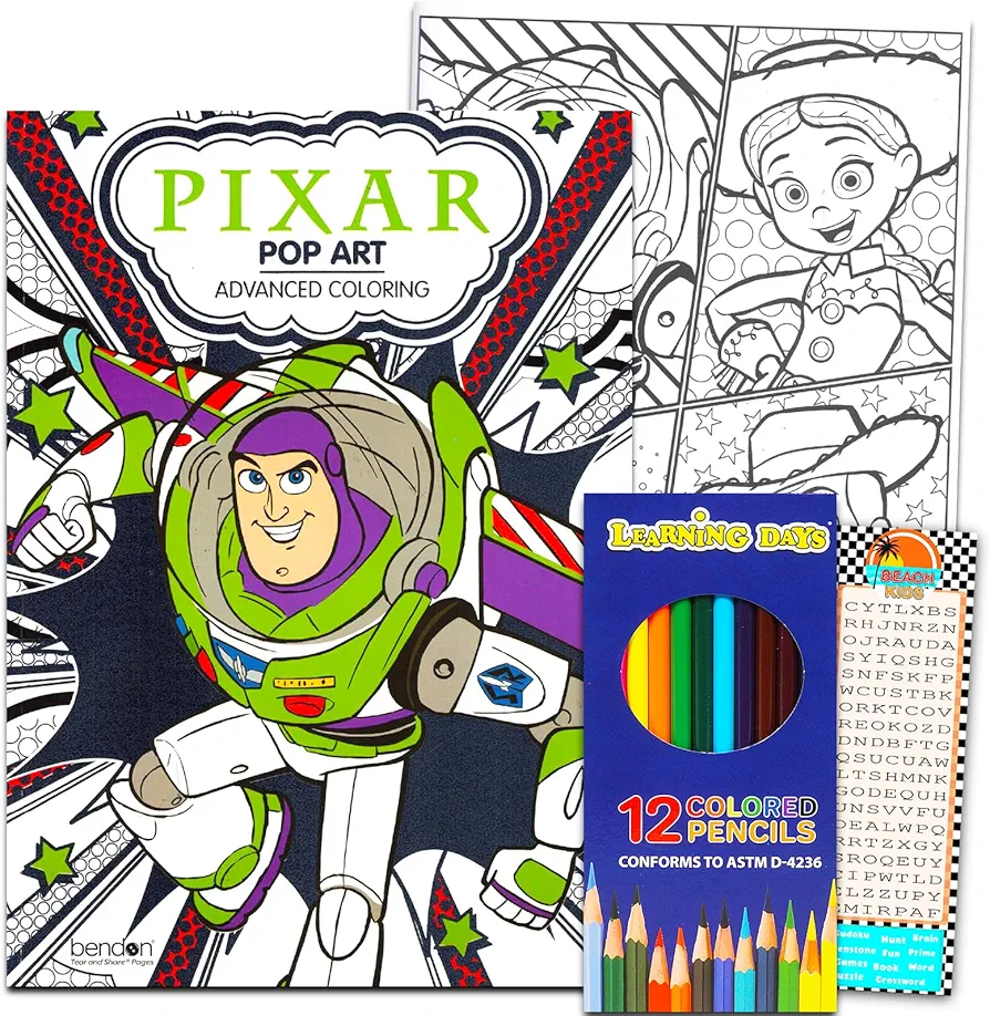 Pixar Toy Story Advanced Coloring Book Set for Teens, Adults - Disney Coloring Activity Book Bundle with Colored Pencils, Bookmark with Buzz Lightyear, Cars, Incredibles (Adult Relaxation)