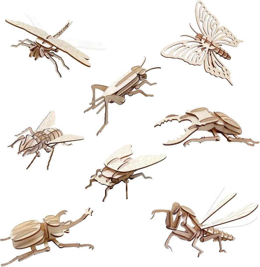 ELX Wooden 3D Puzzles for Kids 6+, 8 Piece Set Insect Animal Wooden Models, Wood Building Kits DIY Wooden Crafts Stem Toys peresents for Kids and Adults…
