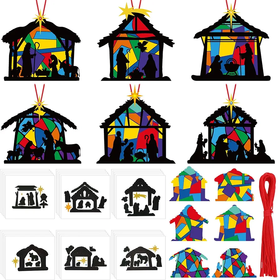 30 Sets Nativity Silhouette Christmas Crafts for Kids DIY Christian Religious Nativity Scene Christmas Tree Ornaments Jesus Sunday School Craft for Kids Xmas Classroom DIY Activities