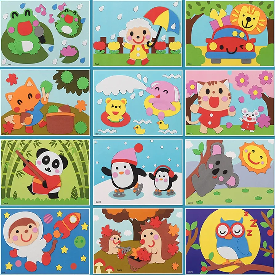 DIY Crafts for Teens Handmade Stickers Children's Animal 3D Stickers Arts and Crafts for Kids Ages 8-12 Boys Fun (A, One Size)