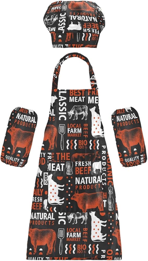 Bull Cow Farm Kids Apron And Chef Hat Set for Boys Girls Cooking Adjustable Aprons Toddler Child Apron with Pocket Lightweight Gardening Art Chef Apron for Baking Crafting Painting