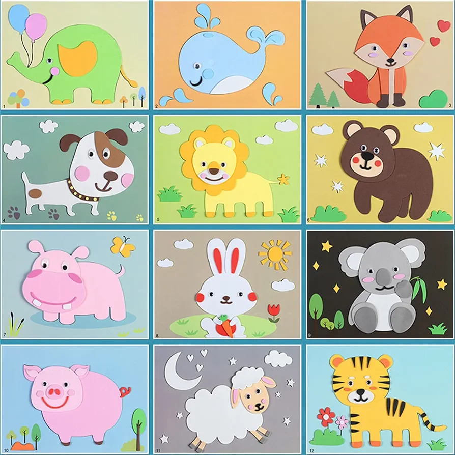 Arts Training Equipment Youth Stickers Children's Animal 3D Stickers Kindergarten Boys and Girls Puzzle Manual Stickers Arts and Crafts for Kids 4-6 Bulk (B, One Size)