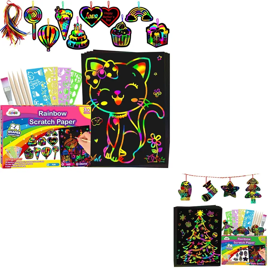 ZMLM Scratch Paper Art Set for Kids Gift - Rainbow Magic Scratch Off Art Craft Supplies Kit Birthday Party Toy 3-12 Year Old Girl Gift Christmas Holiday Activity Gift