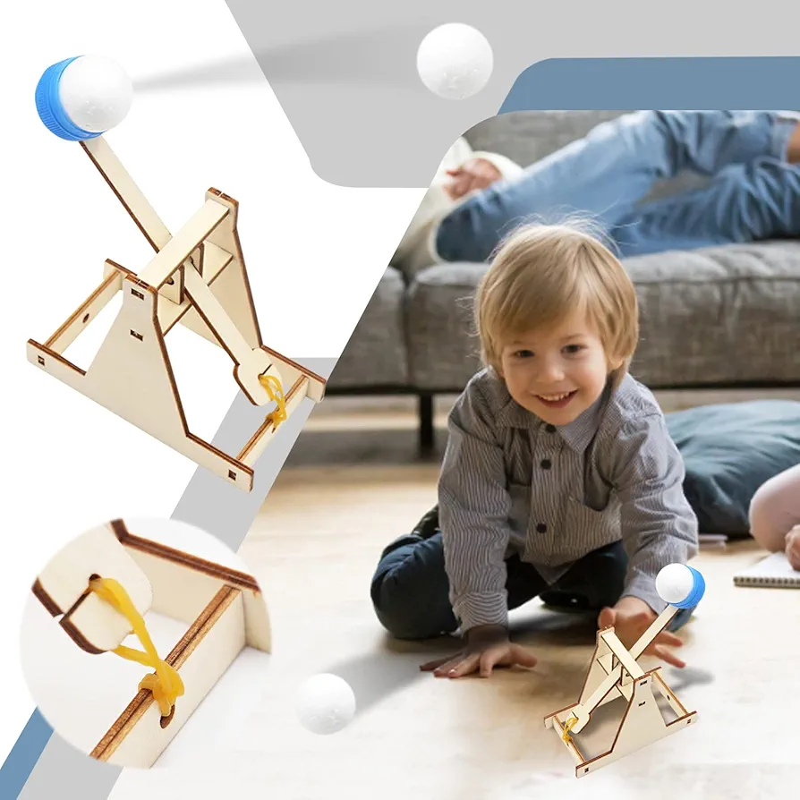 Arts & Crafts Construction Science Projects Assembly Mechanical Models 3D Building DIY Educational Toys Trebuchet Arts and Crafts for Kids 4-6 Boys (Multicolor, One Size)