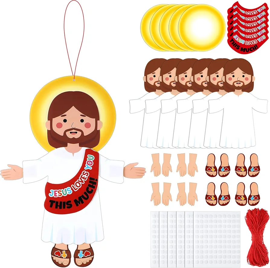 Craftsatin 48 Pcs Jesus Loves You This Much Jumbo Paper Cut Out Jesus with Halo Ornament Crafts for Fun Home Classroom Activities Decors