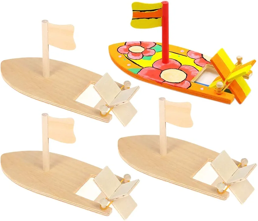 Yimaa 6 Pack DIY Wood Boat Model Wooden Sailboat Craft Wooden Boat Model Kits to Build Rubber Band Paddle Boat Toys for Kids Children Handmade DIY Craft Gift School Projects