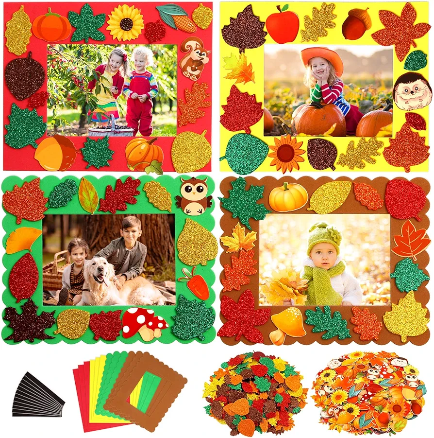 Thanksgiving Photo Frame Craft Kit Fall Foam Crafts for Kids for Autumn Seasonal Decorations 12 Sets