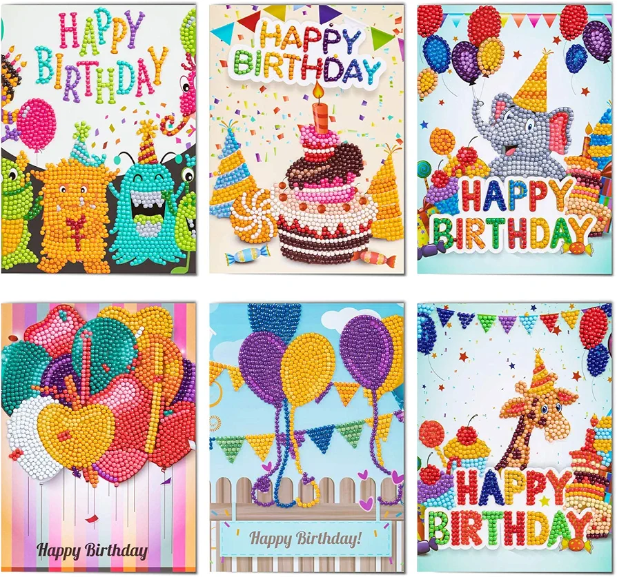 KXCOFTXI Diamond Manual Painting Birthday Cards, DIY Diamond Manual Painting Kits Greeting Cards for Kids and Adults, Diamond Manual Painting Christmas cards 6 Pack