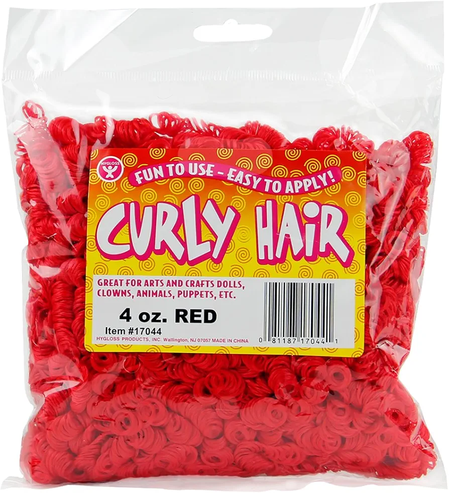 Hygloss 4-Ounce Red Fake Curly Hair - Great for Doll Making Supplies, Dolls Hair and All Types of Arts and Crafts - Easy to Apply