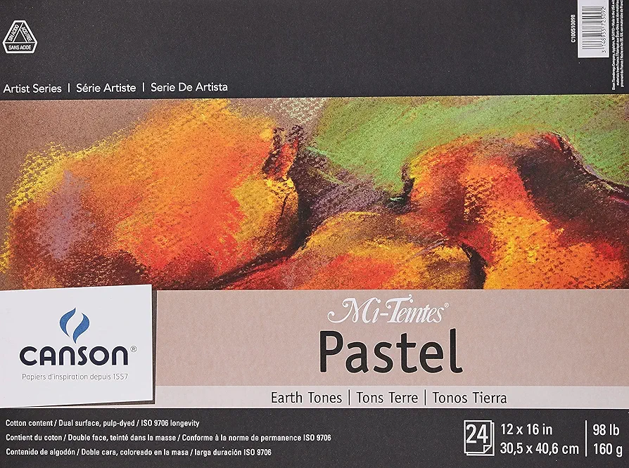 Canson Artist Series Mi-Teintes Pastel Paper, Earth Tones, Foldover Pad, 12x16 inches, 24 Sheets (98lb/160g) - Artist Paper for Adults and Students