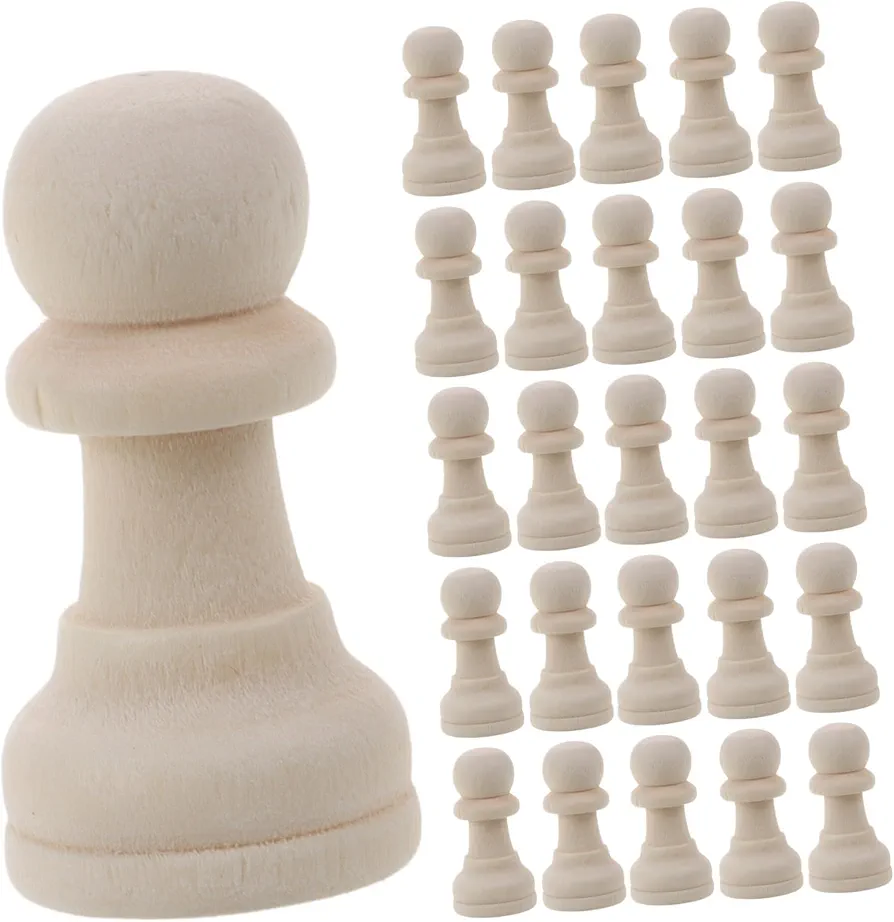 KALLORY 50pcs Unpainted Wood Chess Pieces Only for Board Games Paint Your Own Chess Set Blank Chess Sets DIY Arts and Crafts Wooden Peg Dolls Unfinished