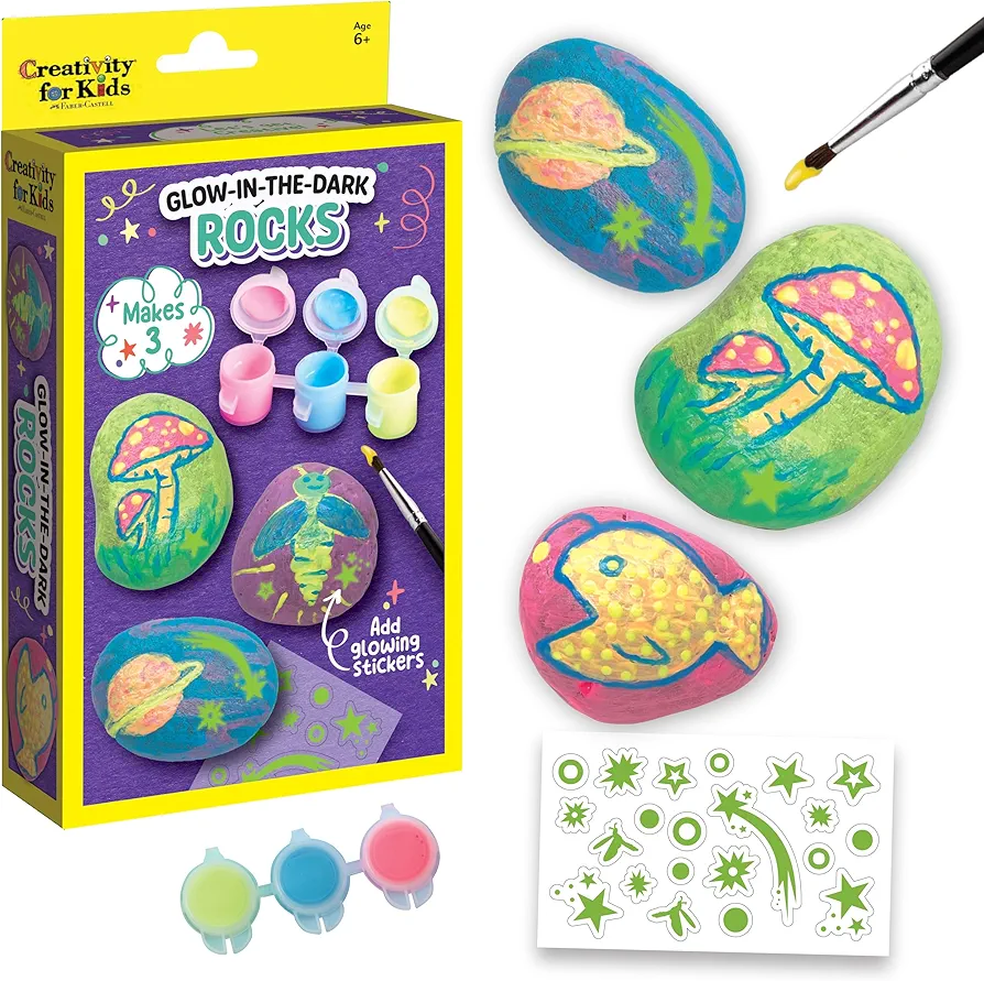 Creativity for Kids Glow in The Dark Rock Painting Mini Kit: Arts and Crafts for Kids Ages 6-8+, Stocking Stuffers and Gifts for Kids, Rock Painting Arts and Crafts