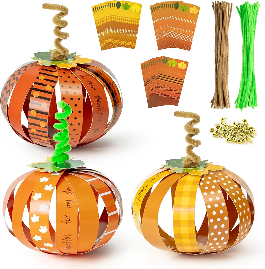 BeYumi Paper Strip Pumpkin Craft - 36Pcs Halloween Pumpkin Craft Kit DIY Fall Thanksgiving Gratitude Pumpkin Thankful Craft Autumn Holiday Religious Decor Home School Classroom Fun Activities for Kids