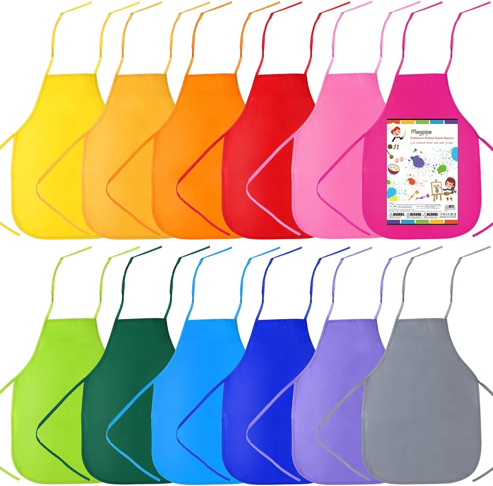 12 Pieces 12 Colors Kids Painting Aprons, Children's Artists Smocks for Kitchen, Classroom, Community Event, Crafts and Art Painting Activity
