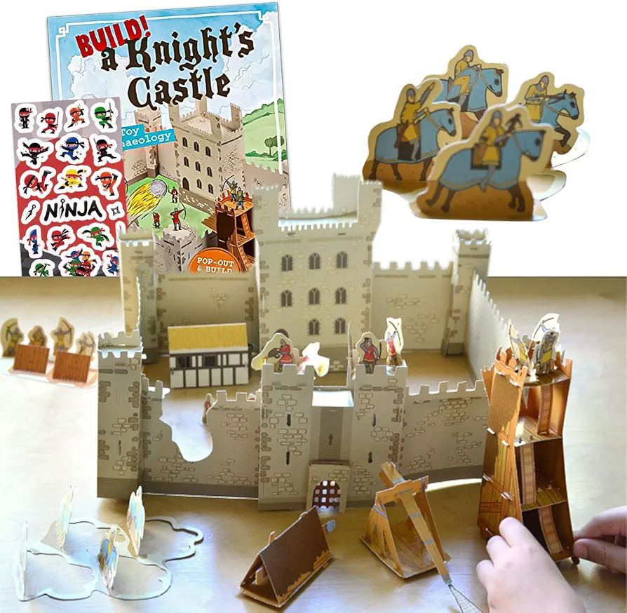 Build a Castle Kit for Kids - Paper Craft Activity Book with 3D Castle Model, Knights, and Archaeology for Kids
