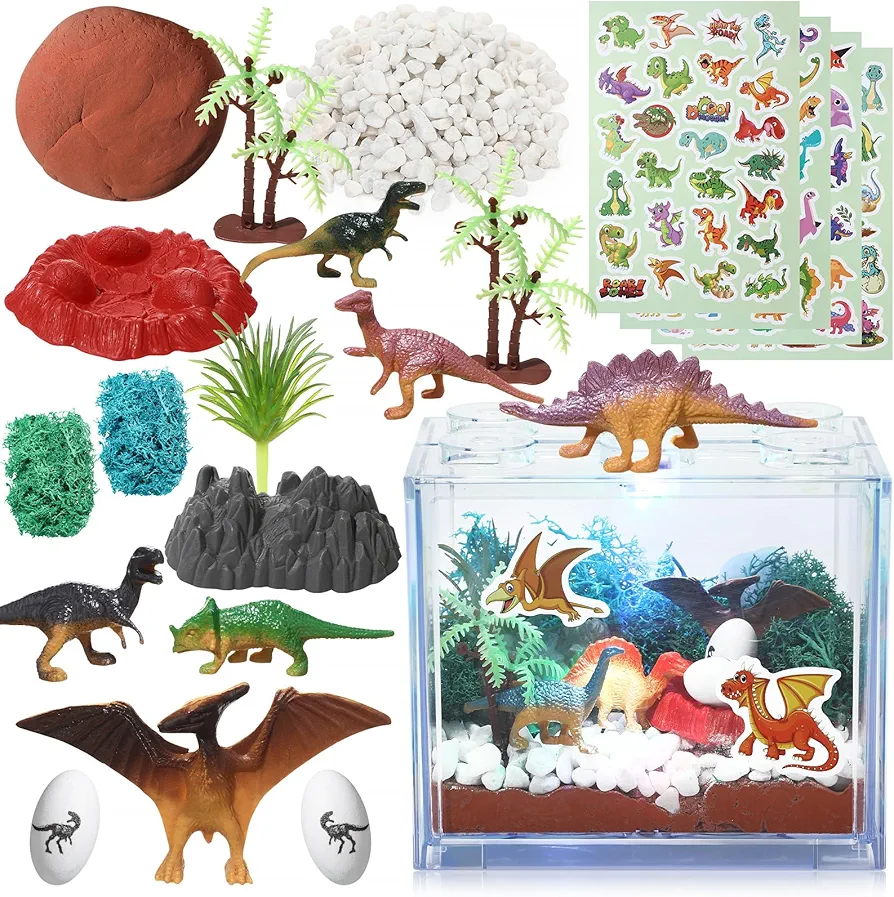 Dinosaur Terrarium Kit DIY Light up Dinosaur Terrarium Gifts Make Your Own Dinosaur Habitat Arts and Crafts Kit Science Kit Dinosaur Toys for Girls and Boys