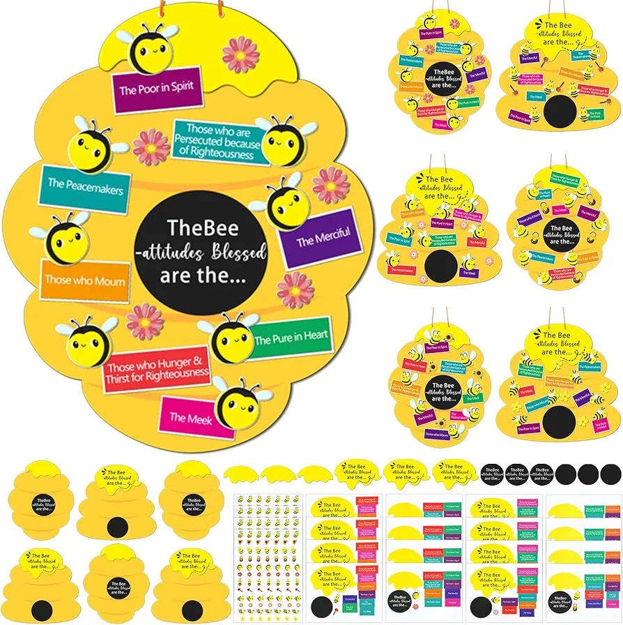 24 Sets Beatitudes Crafts for Kids Sunday School VBS Crafts DIY Christian Bible Craft Kit Beehive Scene Crafts DIY Religious Crafts for Preschool Classroom Home Church School Supplies