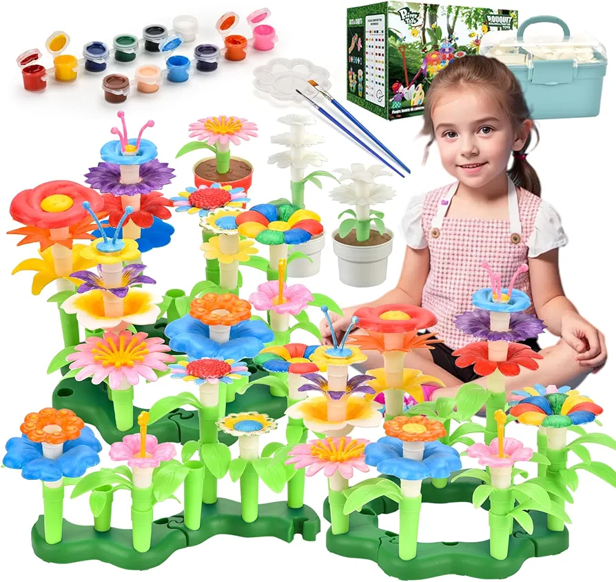 Pairez Toys Flowers Garden Building & Painting Kit, DIY Bouquet Building Set, Build & Paint Plants Toys, Arts & Crafts Kits for Boys & Girls, Students Age 6 7 8 9 10+