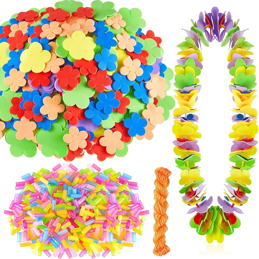 Sotiff Foam Lei Making Craft Kit, Makes Foam Flower Necklaces, Hawaiian Necklace Lei Making Kit for Kids Hawaiian Luau Tropical Party Decoration (15 Pcs)
