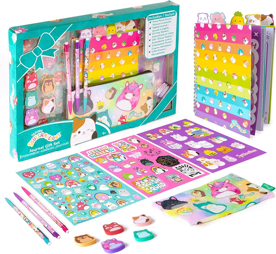 Fashion Angels Squishmallows Journal Gift Set - Includes Journal, Pencil Pouch, Squishmallows Stickers, Erasers, and 3 Mechanical Pencils - Join The Squish Squad - Cute Stationery Set - Ages 6 and Up