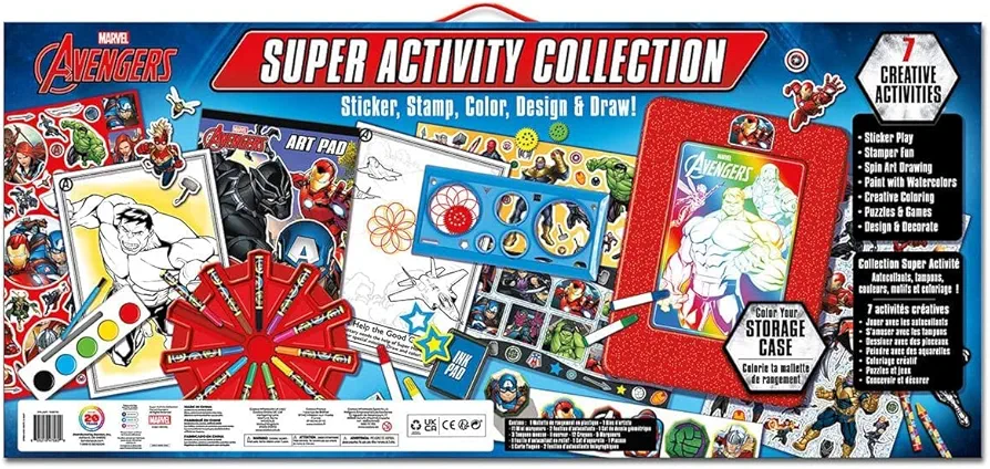 Marvel Creativity Arts Crafts Avengers Set Toy Painting Kit 43 PCS Painting Colouring Set & Art Craft Drawing Kit, School Art Supplies Case Gift