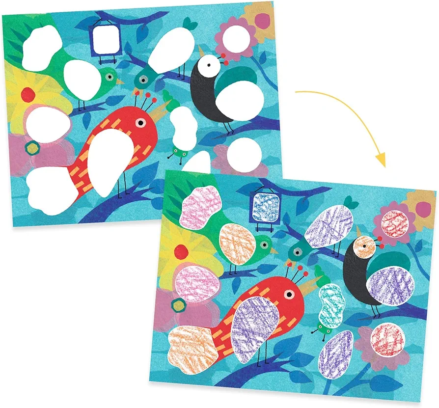 DJECO Early Learning Birdie & Co Coloring - Color Your Own Bird Pictures - Fun & Creative for Family & Friends, Perfect for Gift - Educational Arts & Craft Kit for Children 18+ Months Girls & Boys