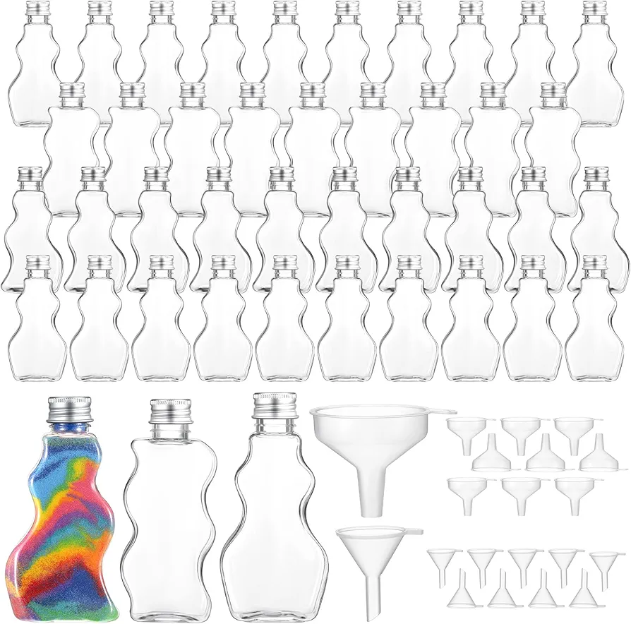 Mumufy 60 Pcs Plastic Sand Art Bottles for Kids 2.5 oz Sand Art Containers Bulk for Back to School Student Gifts Wedding Invitations Crafts Supplies Girls Decorations, 3 Styles(Silver,Aluminum Cap)