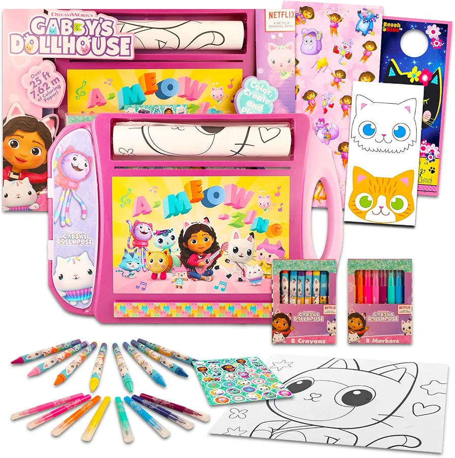 DreamWorks Gabby Dollhouse Art Desk Set - Bundle with Gabby's Dollhouse Lap Desk with Coloring Pages, Coloring Utensils, Stickers and More | Coloring Books for Kids
