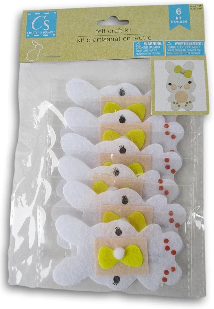 Craft Supply Easter Felt DIY Craft Kit for Kids - Make Your Own Easter Bunny! - Makes 6 Bunnies