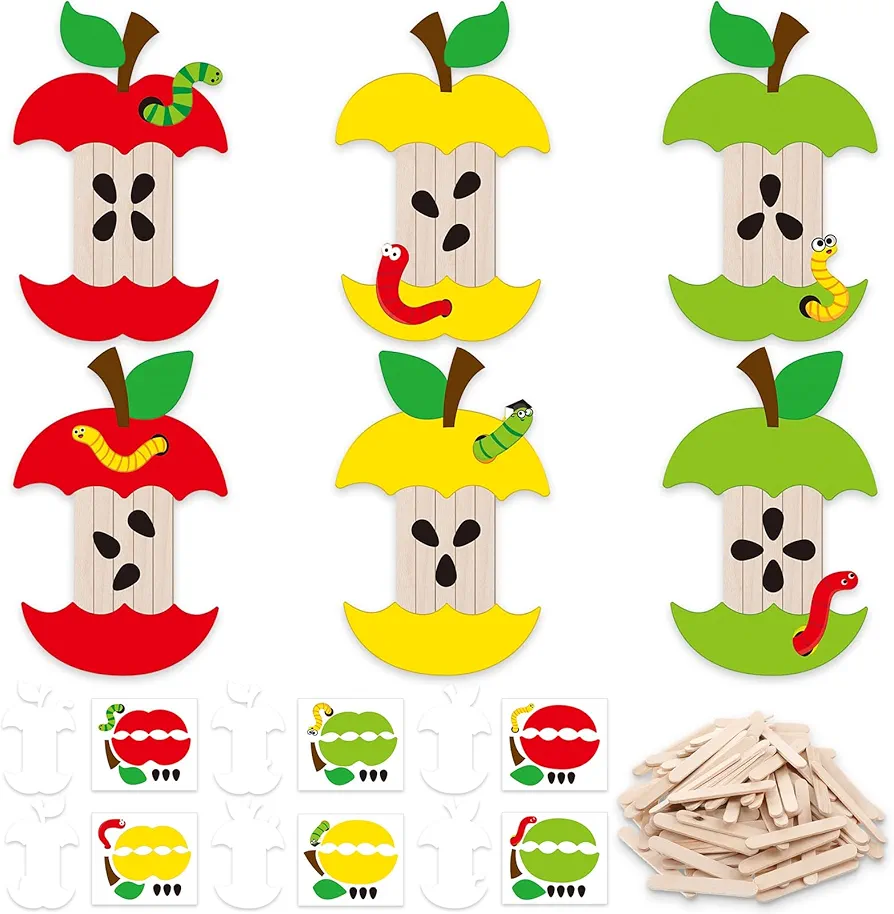 30 Set Back to School DIY Crafts Kit for Kids Apple Core Craft Stick Magnet Craft Kit Make Your Own Apple Craft for Kids First Day of School Classroom Home Party Fun Activities