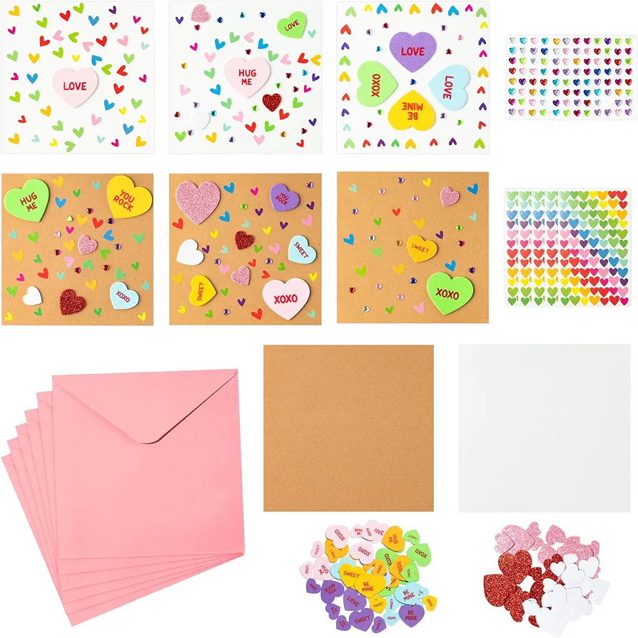 Yopyame 174PCS Valentine’s Day Card Making Kit Valentines Greeting Card Kits with Foam Heart Stickers for Kids Valentines Craft Sticker Envelopes Cards Craft Set for Boys Girls Classroom Exchange Gift